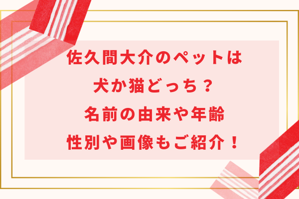 佐久間大介のペットは犬か猫どっち？名前の由来や年齢・性別や画像もご紹介！